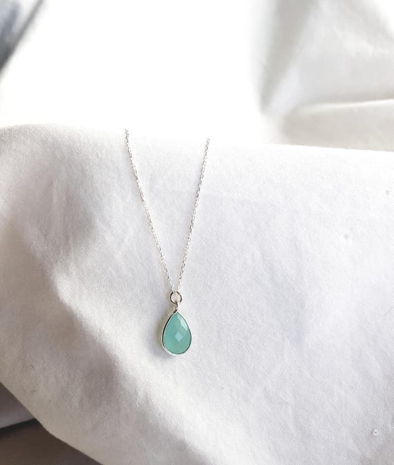 sterling silber halskette mit türkisem tropfen anhänger - turquoise teardrop pendant necklace gift - minimalistischer schmuck für frauen