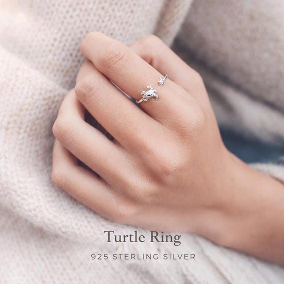 sterling silver turtle ring - minimalist ocean jewelry gift for women