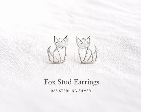 fox stud earrings 925 sterling silver - fuchs ohrstecker silber gift for her