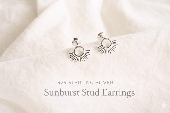 Sunburst silver stud earrings - 925 sterling silver sun earrings - gift for her - gift for women