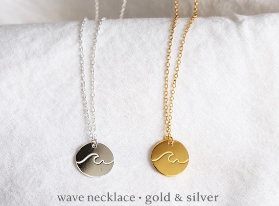 wave necklace gold 925 sterling silver - ocean jewelry gift for her - minimalist jewelery for women