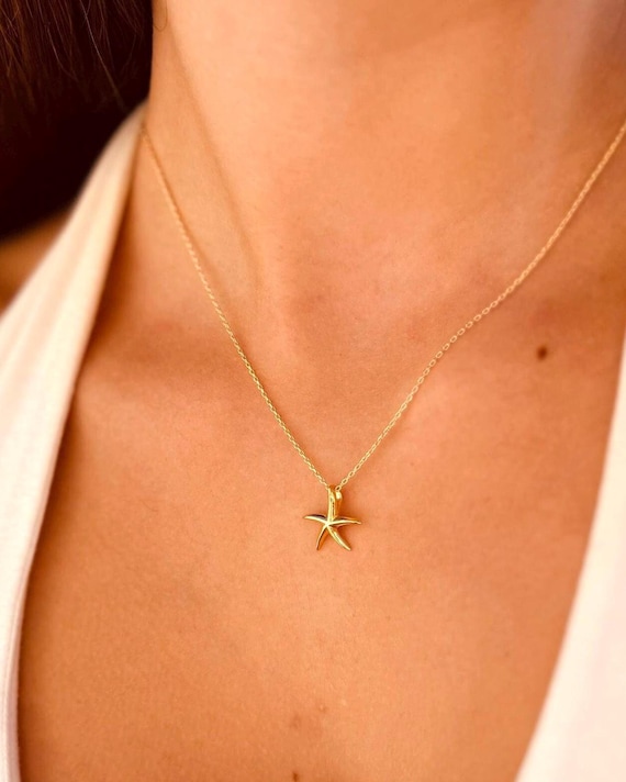necklace with starfish gold 925 silver - necklace with starfish - gift for her - ocean inspired jewelry