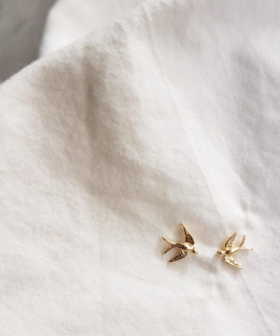 Gold-plated swallow stud earrings - delicate bird earrings, a small gift for women