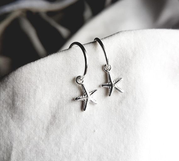 Starfish Pendant Creoles,925 Sterling Silver,Creole Ladies,Gift for Women,Jewellery Women,Silver Earrings,Charity Shop