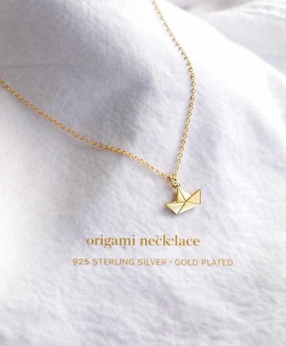 gold plated origami boat necklace in sterling silver - minimalist meaningful gift for her