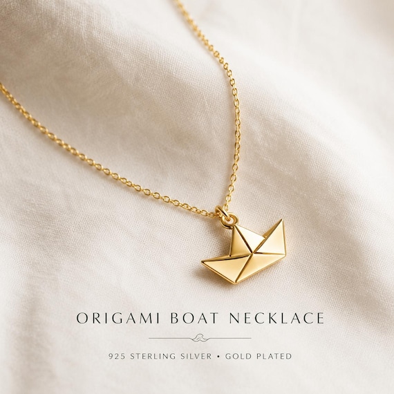 gold plated origami boat necklace in sterling silver - minimalist meaningful gift for her