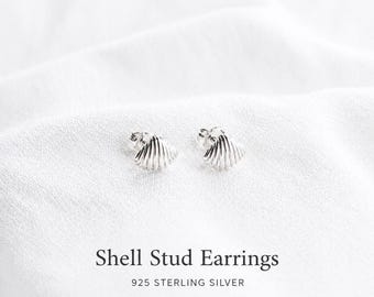 Orecchini a perno in conchiglia in argento sterling 925 - orecchini a perno in conchiglia in argento, regalo