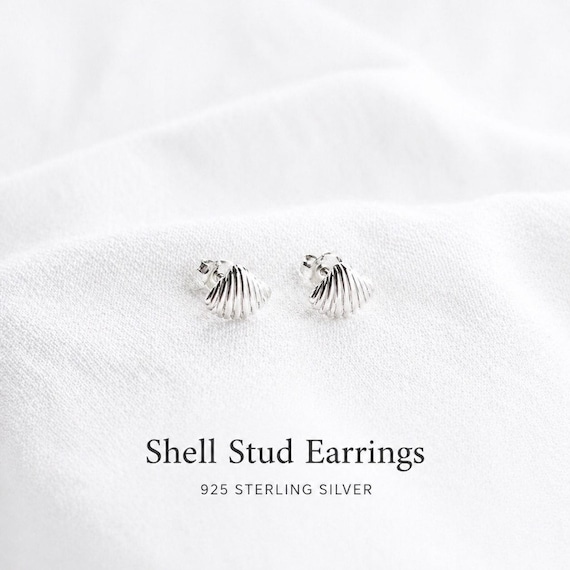 shell stud earrings 925 sterling silver - minimalist ocean jewelry gift