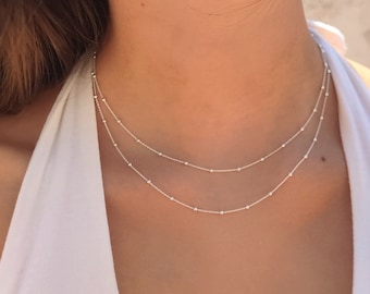 Ball chain/satellite chain in 925 silver or gold - minimalist layer necklace sterling silver gift for her - gift for women