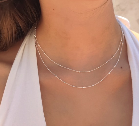 Ball chain made of 925 sterling silver, fine link chain, minimalist, gift for women, ladies necklace, satellite chain, summer jewelry