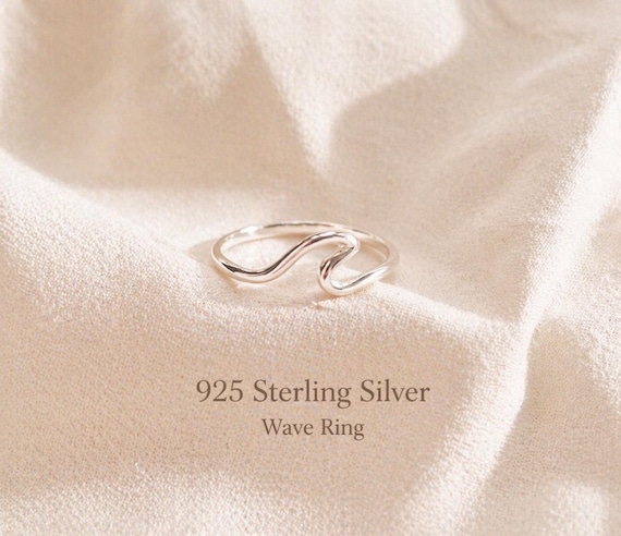 sterling silver wave ring - minimalist ocean stacking ring - gift for her