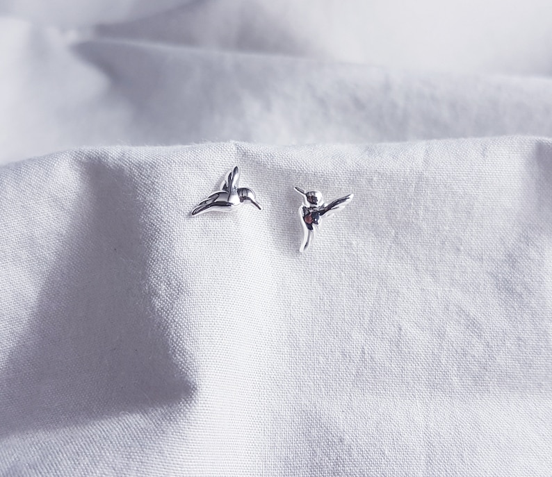 Boucles d'oreilles clous colibri 925 argent sterling, petites boucles d'oreilles clous, boucle d'oreille en argent 925, cadeau d'anniversaire, boucles d'oreilles clous en argent, cadeau pour elle, image 8