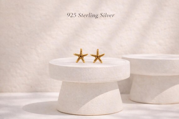 starfish earrings gold - 925 sterling silver beach jewelry gift for her
