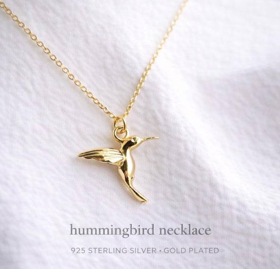hummingbird necklace, gold 925 silver - sterling silver hummingbird necklace, gift for women