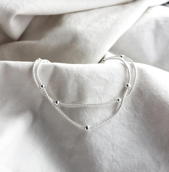 Anklet double row minimalist, 925 Sterling Silver, double strand anklet, gift for women, sustainable, beach jewelry, silver jewelry