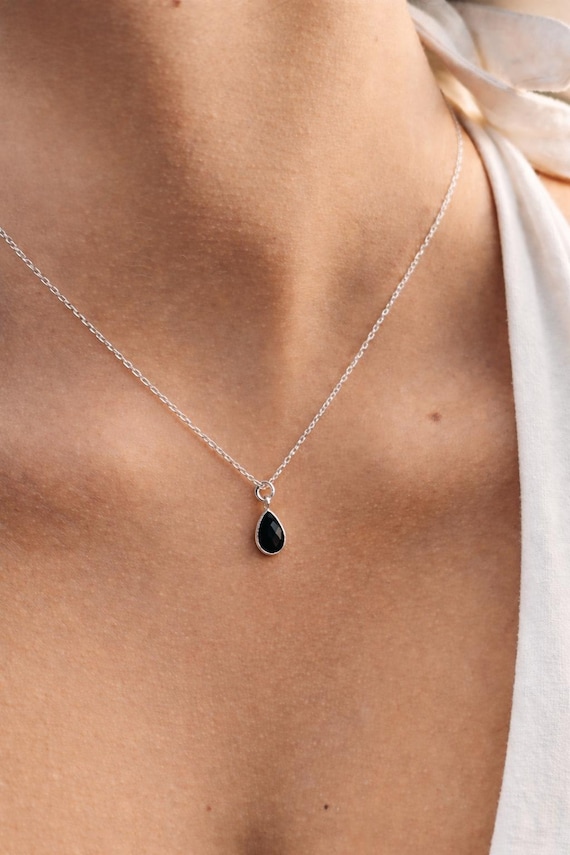 Sterling silver necklace with teardrop pendant - minimalist jewelry for women - gift for her