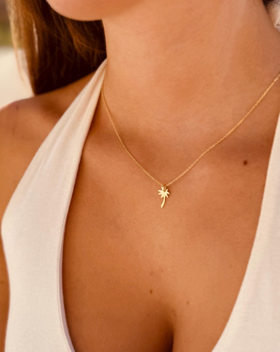 Necklace with small palm tree, 14K gold-plated necklace, sustainable, birthday gift for women, gold necklace for women, dainty necklace, beach