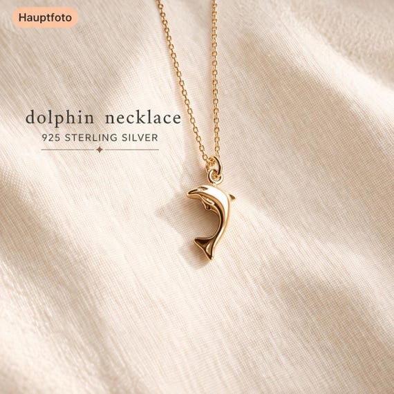 Dolphin necklace, gold and 925 silver - dolphin necklace sterling silver - gift for women - ocean jewelry gift for women