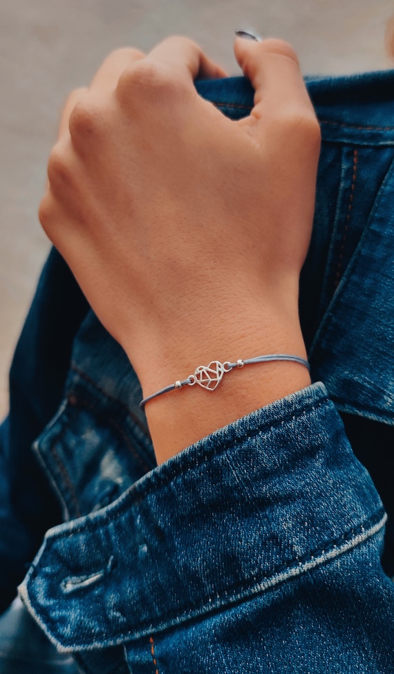 silver heart bracelet 925 sterling silver minimalist jewelry gift for her