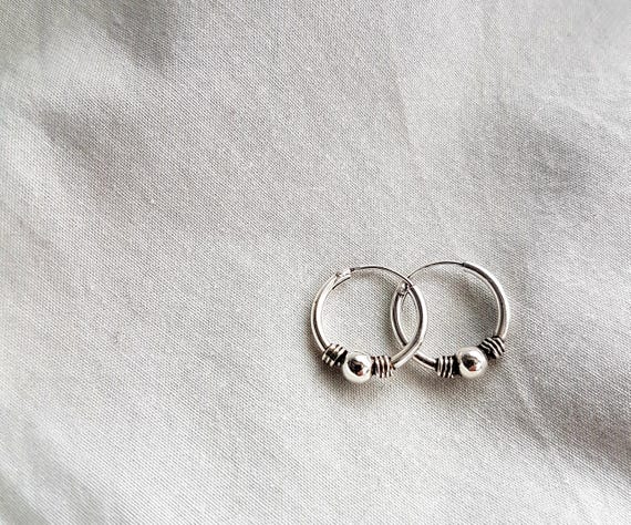 Bali Hoop Earrings 925 Sterling Silver, Hoop Earrings Silver 14mm, Beach and Sea, Gift for Her, Ladies Earrings, Jewelry Gift, Sustainable