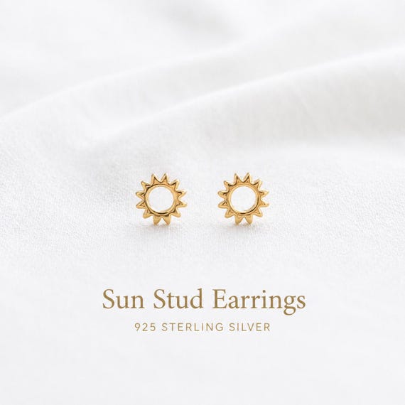 sun ear studs gold 925 silver - minimalist gift for her