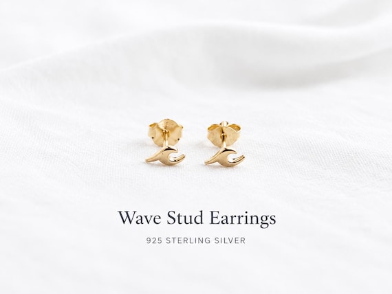 wave earrings gold or silver - tiny wave studs - 925 sterling silver - dainty ocean jewelry
