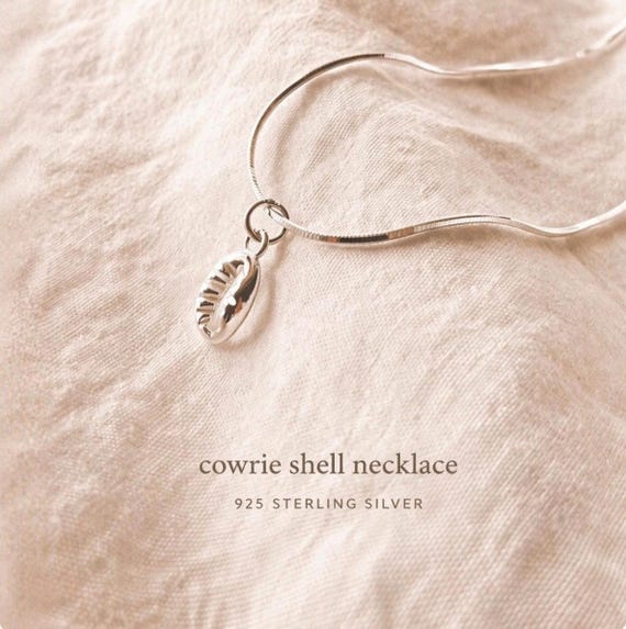 cowrie shell necklace sterling silver - minimalist ocean jewelry gift for women