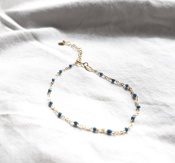 Golden bracelet with small enamel beads, 14k gold plated, birthday gift for woman, ladies bracelet, gold jewelry, birthday daughter