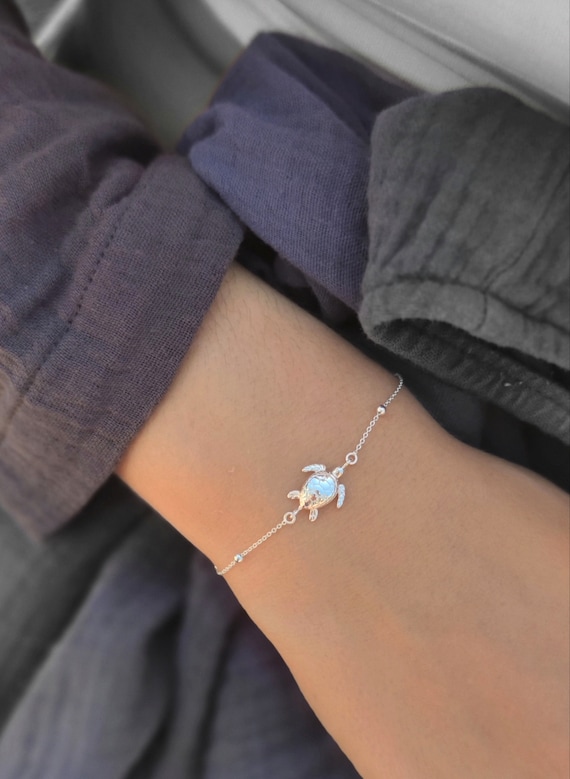 Bracelet with turtle, 925 Sterling silver, birthday gift woman, silver arm chain, silver chain woman, charity