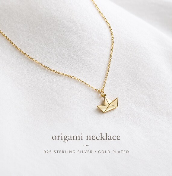 gold plated origami boat necklace in sterling silver - minimalist meaningful gift for her