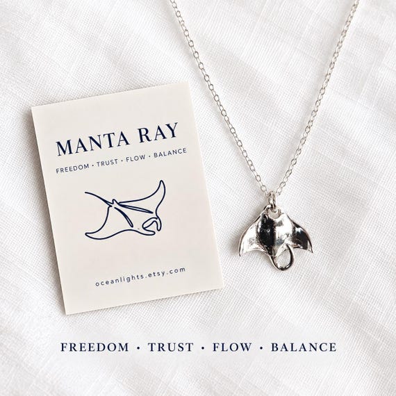 silver manta ray necklace in 925 sterling silver - ocean jewelry gift for women