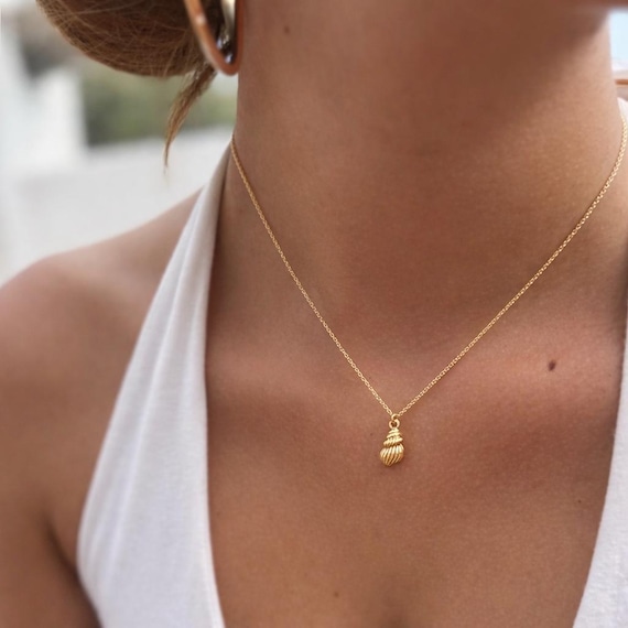 shell necklace gold 925 sterling silver - birthday gift for women - dainty necklace, beach jewelry