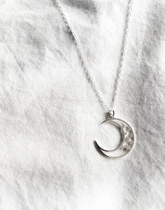 Necklace with moon, 925 sterling silver, dainty necklace, moon and stars pendant, jewelry gift, gift woman