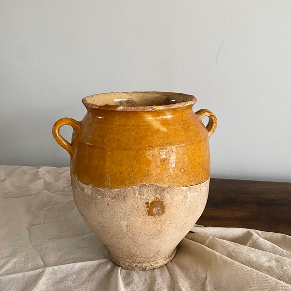 A Medium Sized Antique French Confit Pot with Yellow Glaze