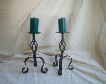 A Pair of Vintage Wrought Iron Candlesticks