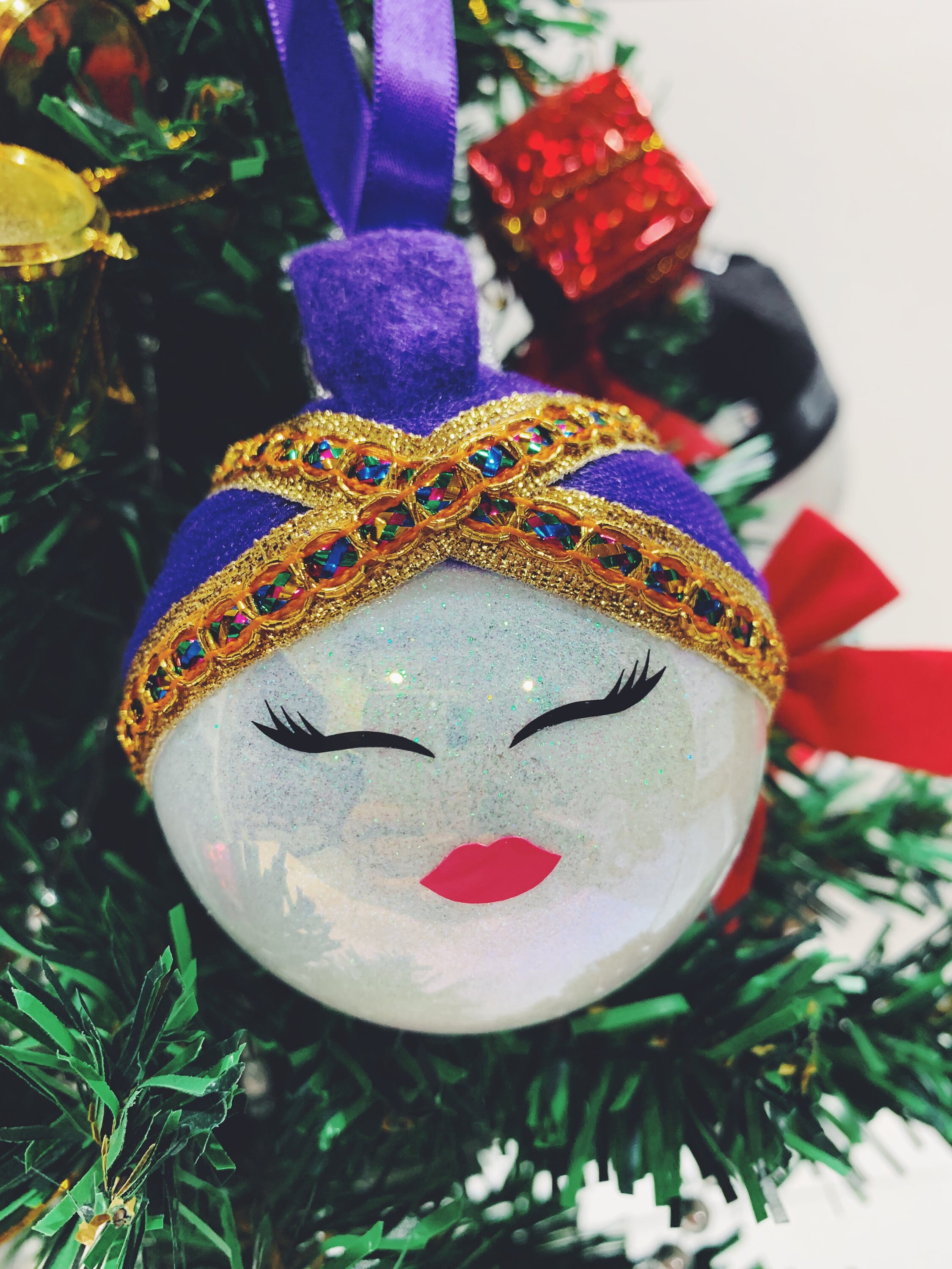 Hmong Purple and Gold Hat Ornament 
