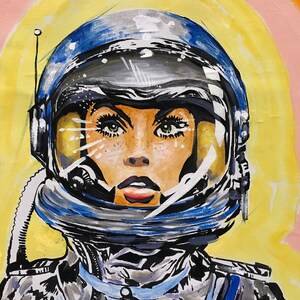 First Contact art print, Woman Astronaut Art, Female Astronaut, Explore Space Art,