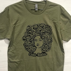 Medusa tee, Medusa Art tee, Minimalist Art T-Shirt, Olive Green Medusa tee
