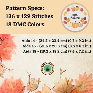 Hello Autumn Cross Stitch Pattern - Fall Leaves & Pumpkins Easy Counted ...