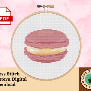 Pink Macaron Cross Stitch Pattern - Digital Download - Cute Kitchen decor - PDF Pattern