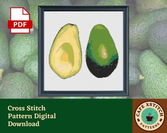 Avocado Cross Stitch Pattern - Digital Download PDF - Cute Food Cross Stitch, Avocado Counted Cross Stitch Chart