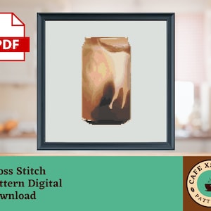 Iced Coffee Cross Stitch Pattern - Digital Download - Latte Cross Stitch - Cute Kitchen Decor for Coffee Station
