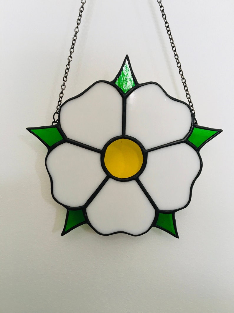 Stained Glass Yorkshire Rose Suncatcher Wall Hanging White Etsy UK