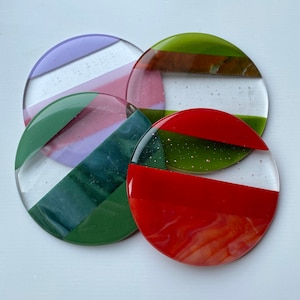 Round Fused Glass Drinks Coasters Circle Stripe Colour Block Design
