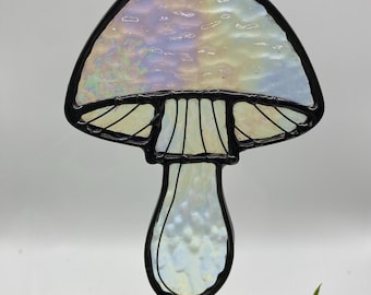 Stained Glass Mushroom Clear Iridescent Suncatcher Toadstool / Wall Hanging / Magic Whimsical