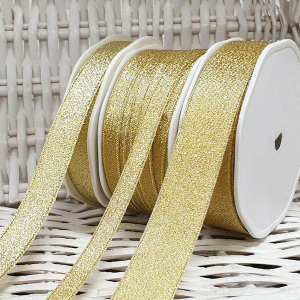 METALLIC RIBBON Gold Glitter Small- Large Craft Cake Gift Wrap Bow Trim Per 1M