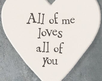 Wooden Heart Tag 3cm All Of Me Loves All Of You  Gift Mini Hanging Sign