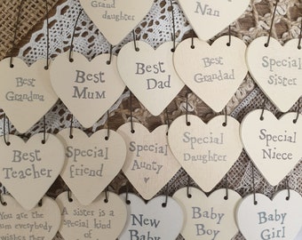 Family Gift Tag Mini Wooden 3cm Small Heart Plaque Sign Mum/dad/sister/daughter