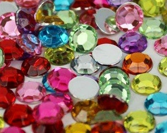 Assorted Colors Flat Back Acrylic Round Gems 4 Sizes Plastic