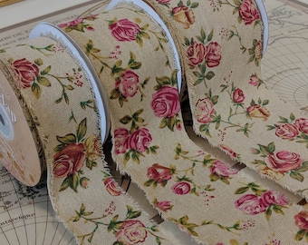 Frayed Pink Rose Hessian Ribbon | Natural Premium Quality | Cut To Order